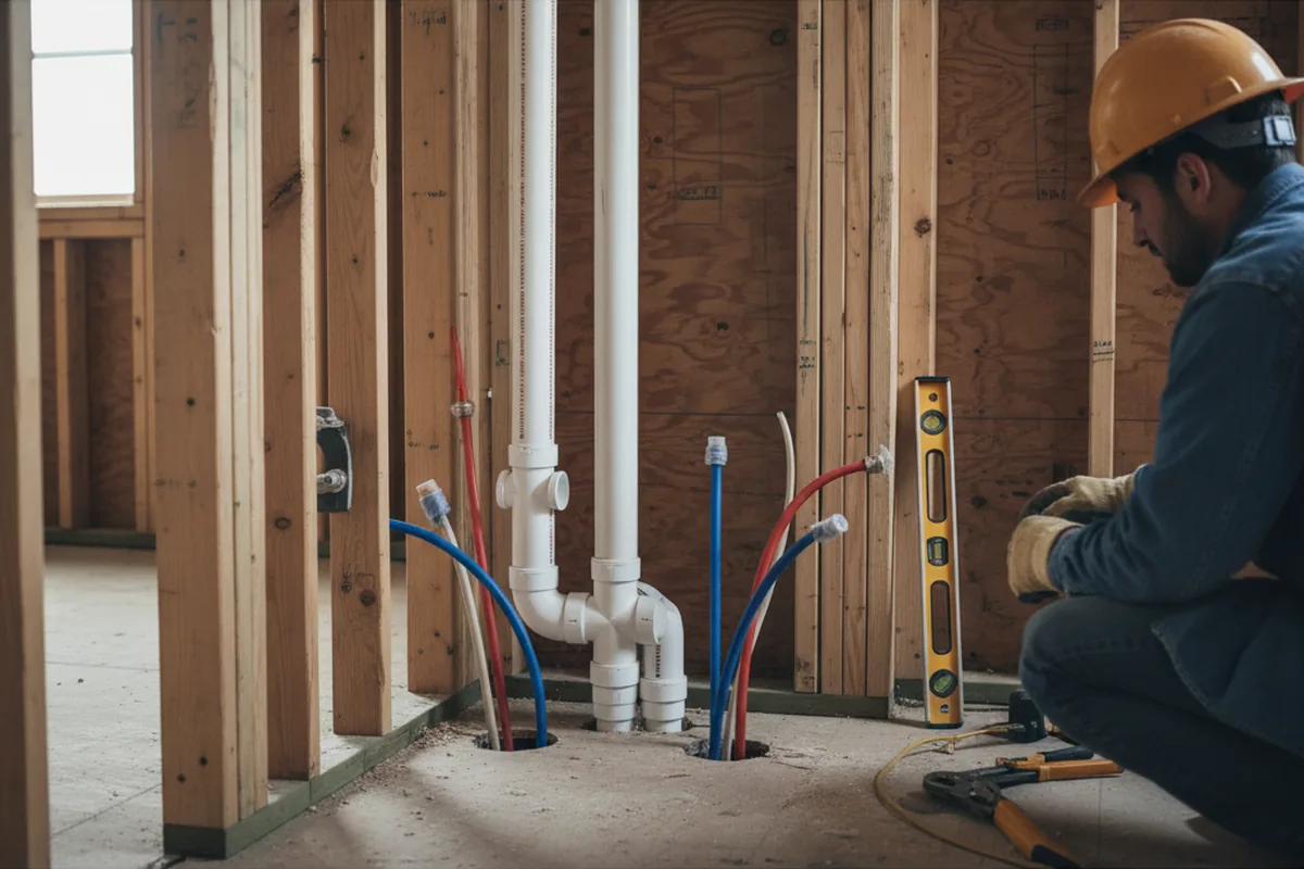 Drain and supply rough-in during Sump Pump Repair in Cornish