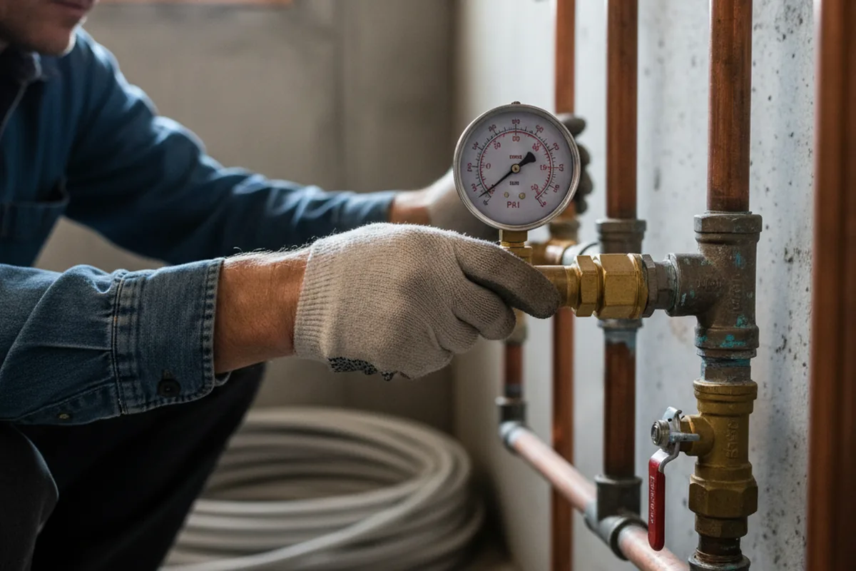 Pressure testing a repaired line during Water Line Repair in Cornish